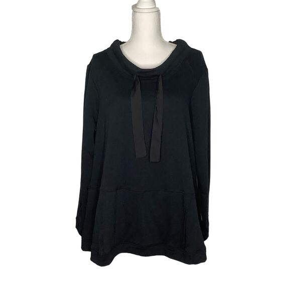 LOGO Lori Goldstein Black French Terry Pullover Neck Tie Kangaroo Pocket Large - Picture 2 of 7